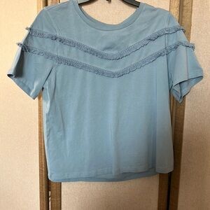 FINAL MARKDOWN Dip Blue Boxy Ruffled Short Sleeve Tee small